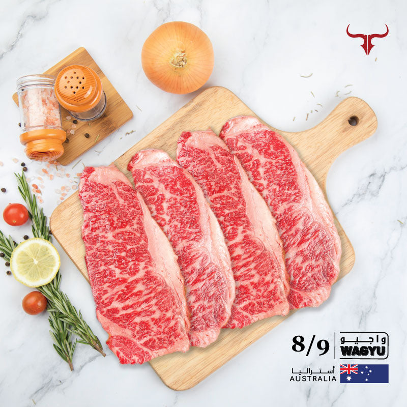 4 steaks offer AUS Wagyu Beef Striploin Steak MB 8/9 250gm x 4