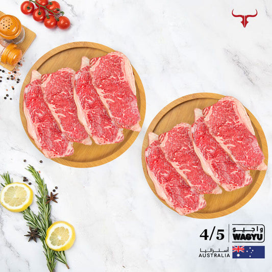 8 steaks offer AUS Wagyu Beef Striploin Steak MB 4/5 250gm x 8 - MLS UAE