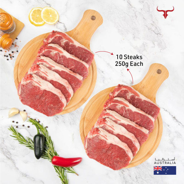 Abu Dhabi - 10 steaks offer AUS Grass-Fed Beef Striploin 250gm x 10