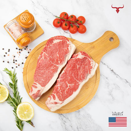 Muscat Livestock US Choice Beef 2 steaks of 250gm each US Choice Black Angus Beef Striploin Steak MB2+